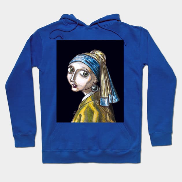 Caricature Girl with a Pearl Earring Hoodie by CIZDIBUJOS